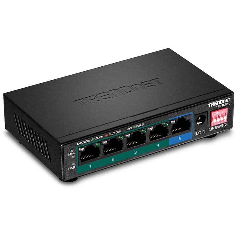 Trendnet TPE-TG51G łącza sieciowe Gigabit Ethernet (10/100/1000) Obsługa PoE Czarny
