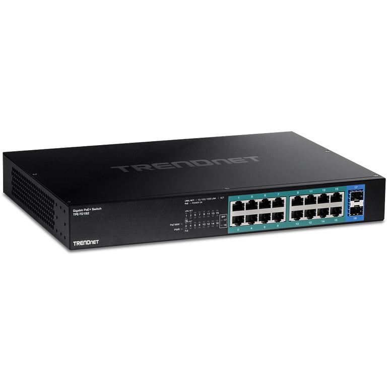 Trendnet TPE-TG182 łącza sieciowe Gigabit Ethernet (10/100/1000) Obsługa PoE 1U Czarny