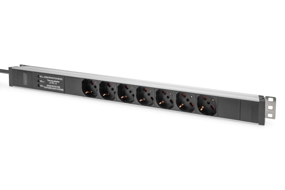 Digitus Socket strip with aluminum profile and surge protection, integrated line filter, 7-way Italian socket, 2 m cable Italian plug