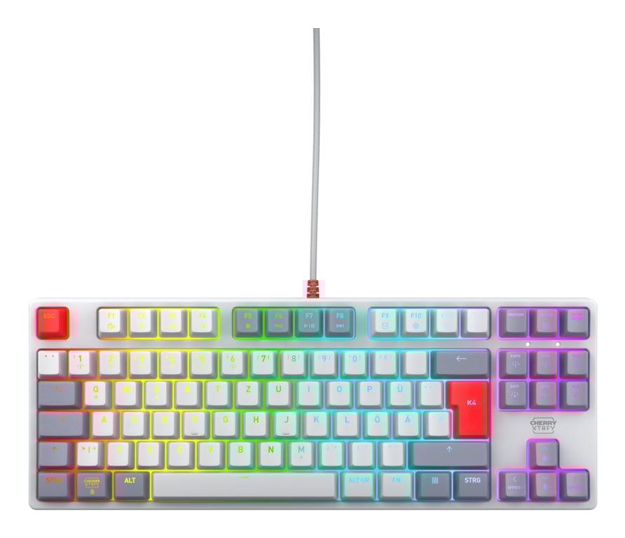 CHERRY K4V2 TKL klawiatura Gaming USB QWERTZ Niemiecki Szary, Jasny Szary, Czerwony CX-K4V2-RGB-TKL-RETRO-R-GER
