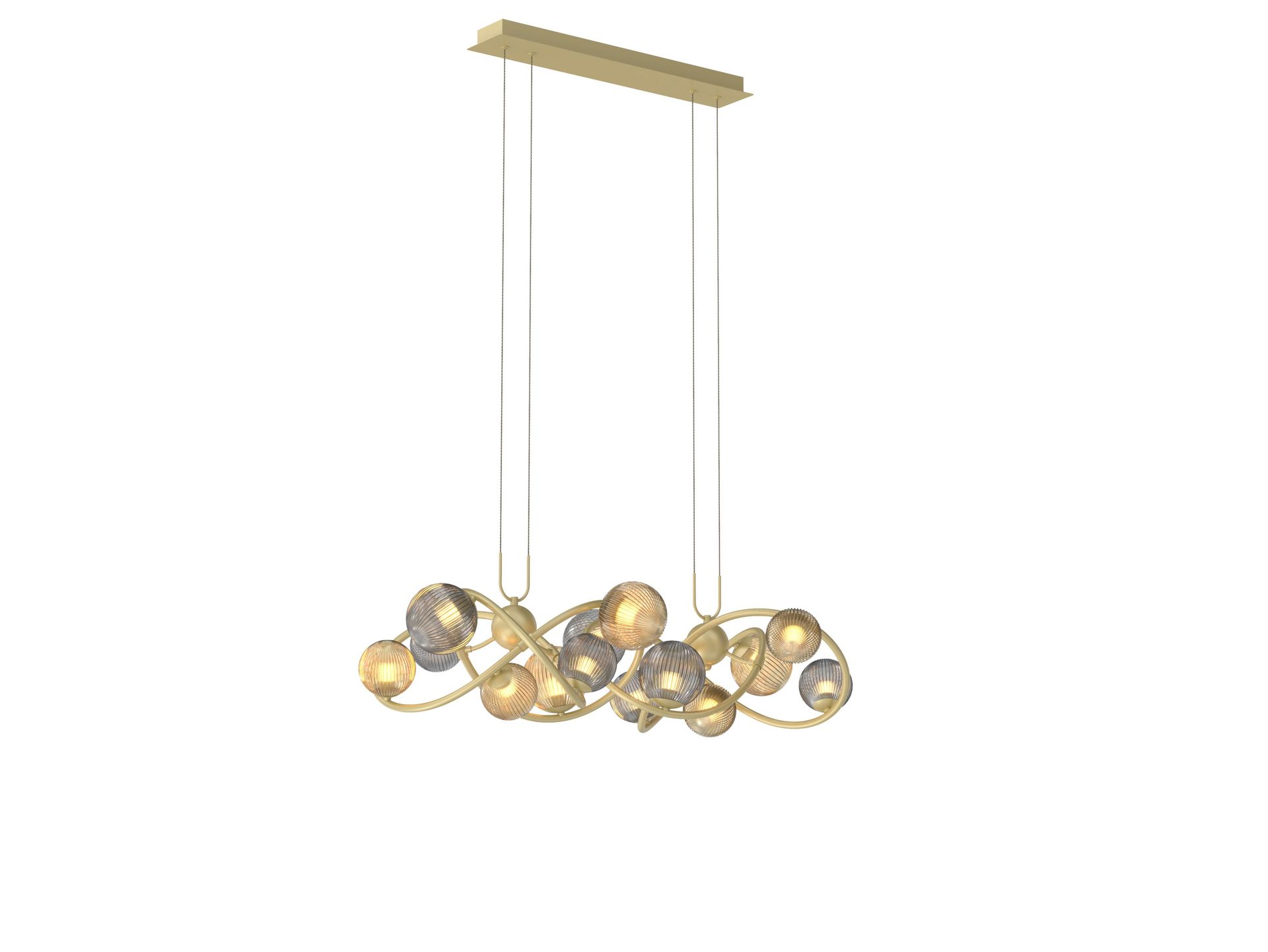 Złota lampa wisząca z ryflowanymi kloszami WF 7015-1404 z serii METZ