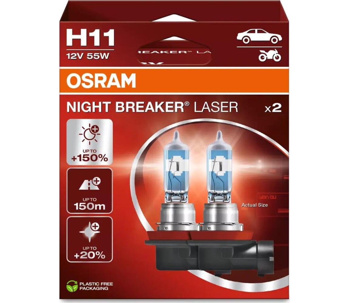 ZESTAW 2x Żarówka samochodowa NIGHT BREAKER H11 PGJ19-2/55W/12V - Osram