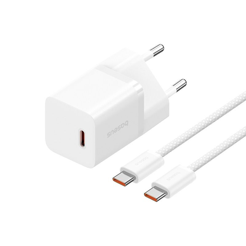 Ładowarka Baseus GaN5 mini 1C 30W EU+kabel USB-C (moon white)