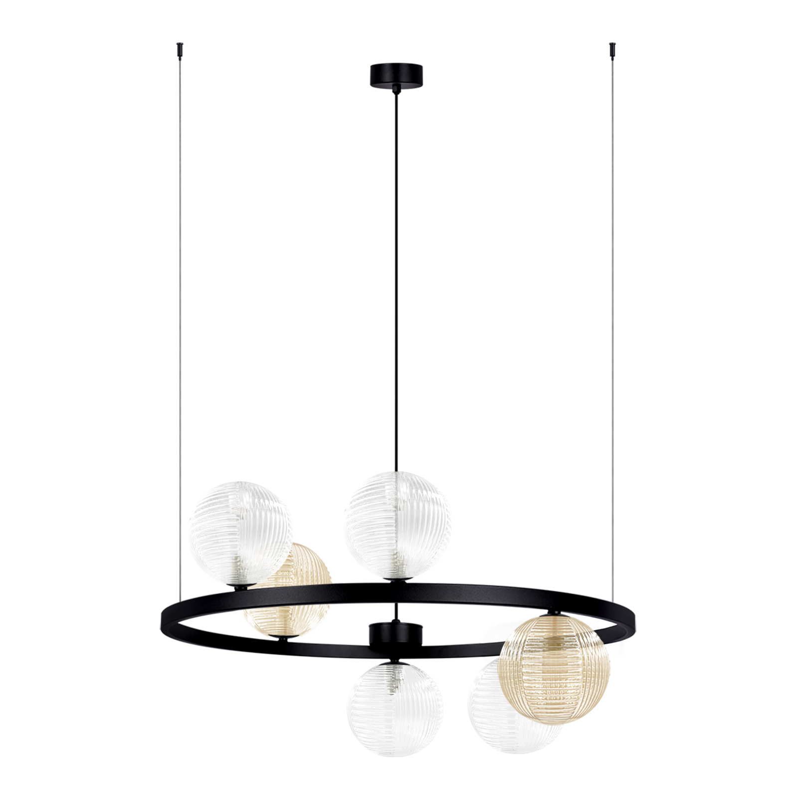 Efektowna lampa wisząca z 6 kloszami na obręczy K-5697 z serii SATURNO
