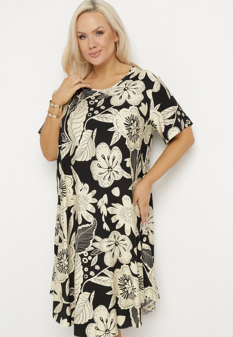 Czarna Wiskozowa Sukienka w Kwiaty Divolla