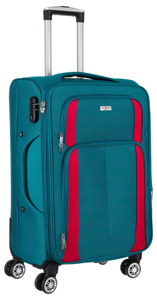 Walizka podróżna na kółkach kabinowa mała bagaż S lekka miękka z uchwytem pojemna elastyczne pasy na ubrania turkusowa