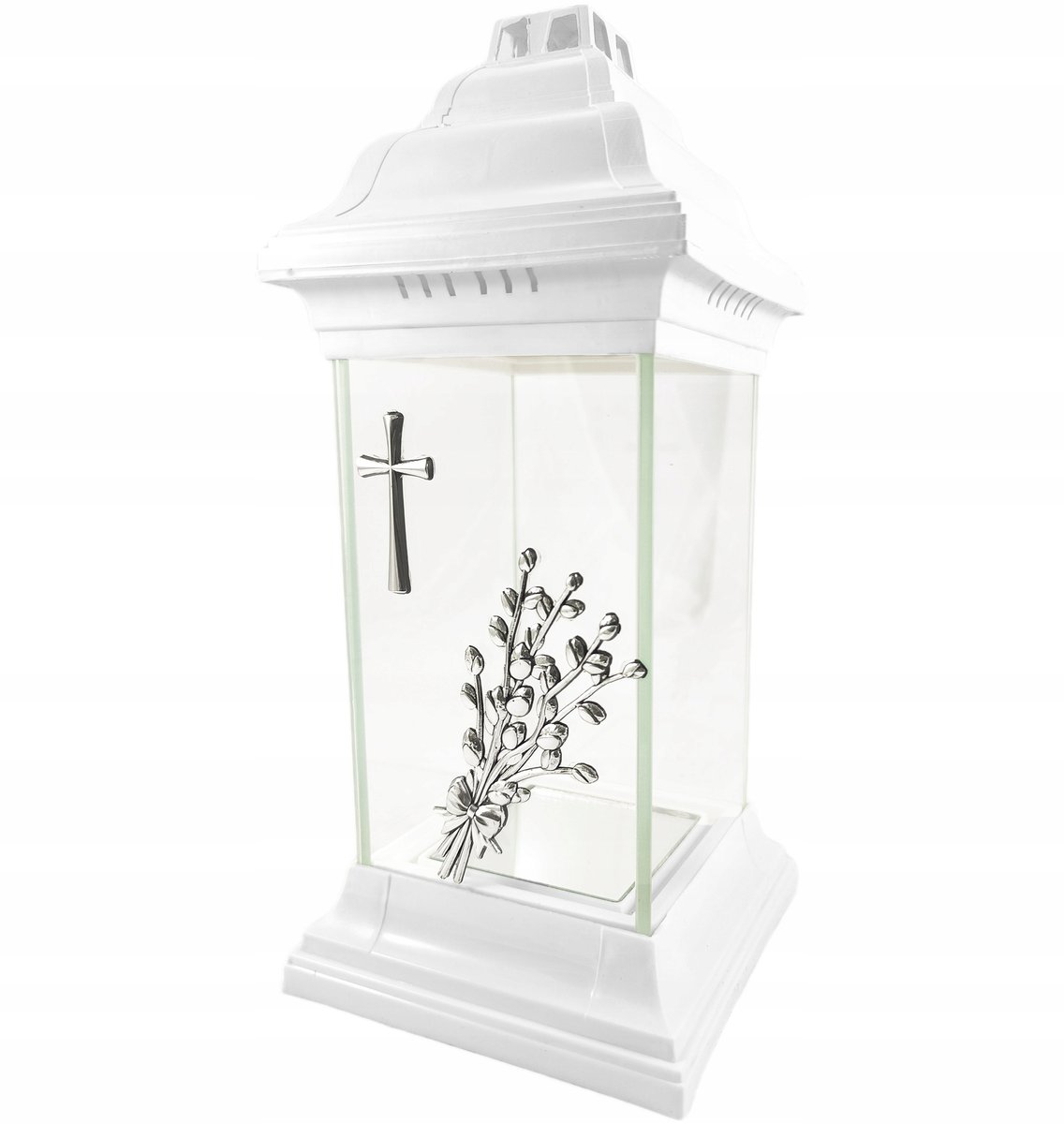 Znicz szklany kapliczka Wielkanoc bazie palemka biały + alleluja