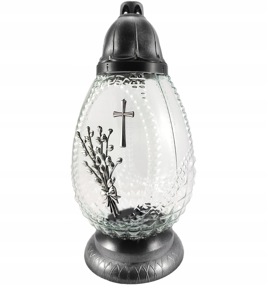 Znicz wielkanocny jajko pisanka na Wielkanoc lampion z baziami srebrny 35cm