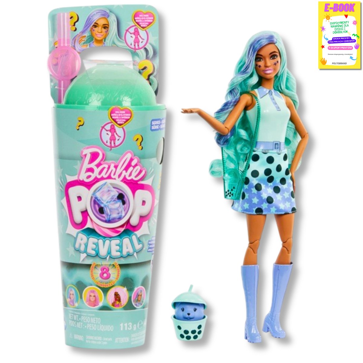 LALKA BARBIE PREZENT DLA CÓRKI Zielona herbata pachnąca lalka green LALKA BARBIE POP REVEAL BUBBLE TEA + EBOOK