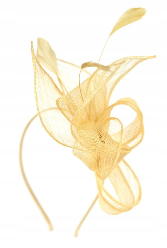 Fascynator Na Opasce Toczek Lniany Z Kokardą Piórami Weselny Elegancki