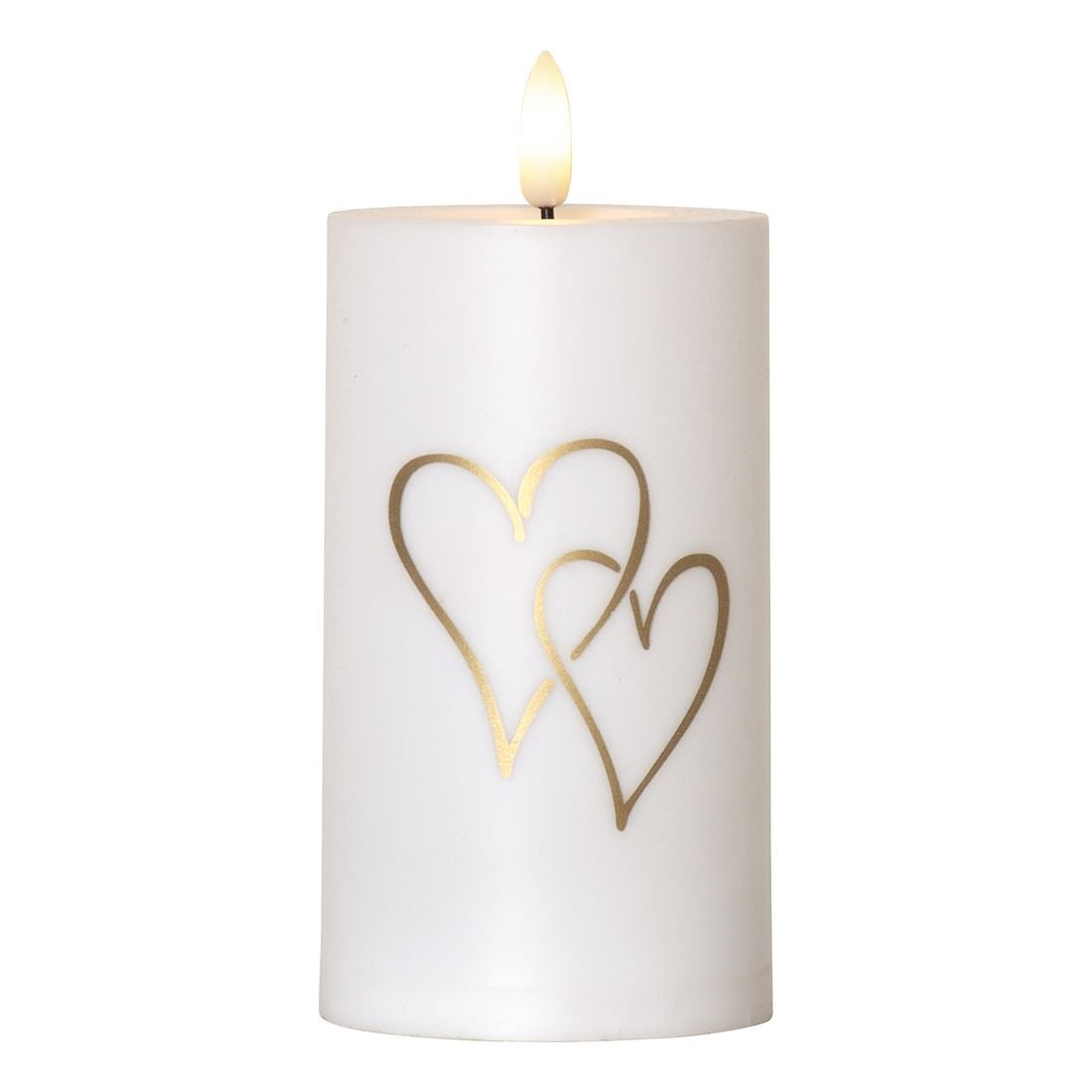 Świeca LED FLAMME HEART biała 14 cm z czujnikiem zmierzchu IP44