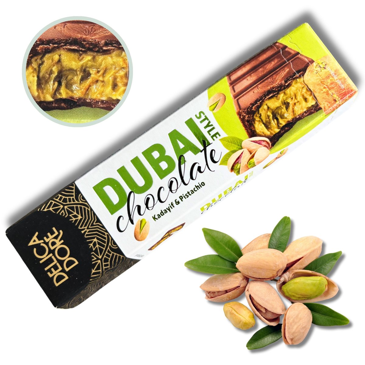 Czekolada Dubajska Dubai 70g z pistacjami kadayif + Pudełko Wielkanocne