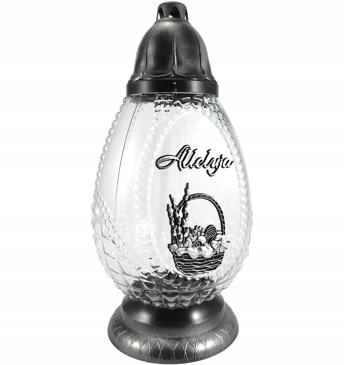 Znicz wielkanocny jajko na Wielkanoc ALLELUJA Srebrny 35cm koszyczek