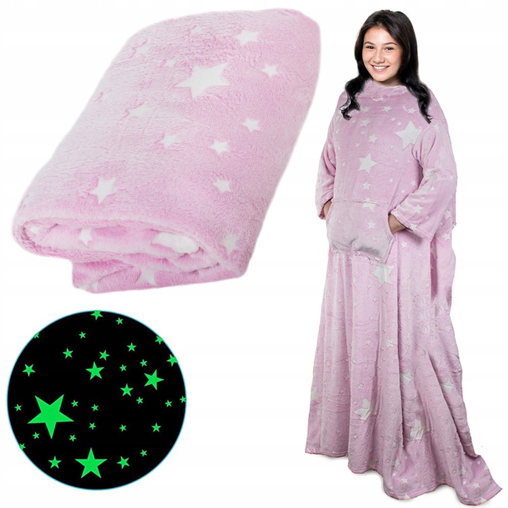 Koc Z Rękawami Polar Ciepła Bluza Szlafrok Neon