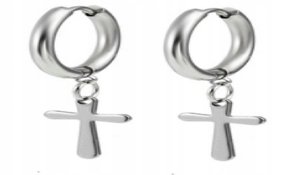 SREBRNE Kółko Kolczyki Do Uszu Krzyżyk Krzyż HUGGIE SS316L