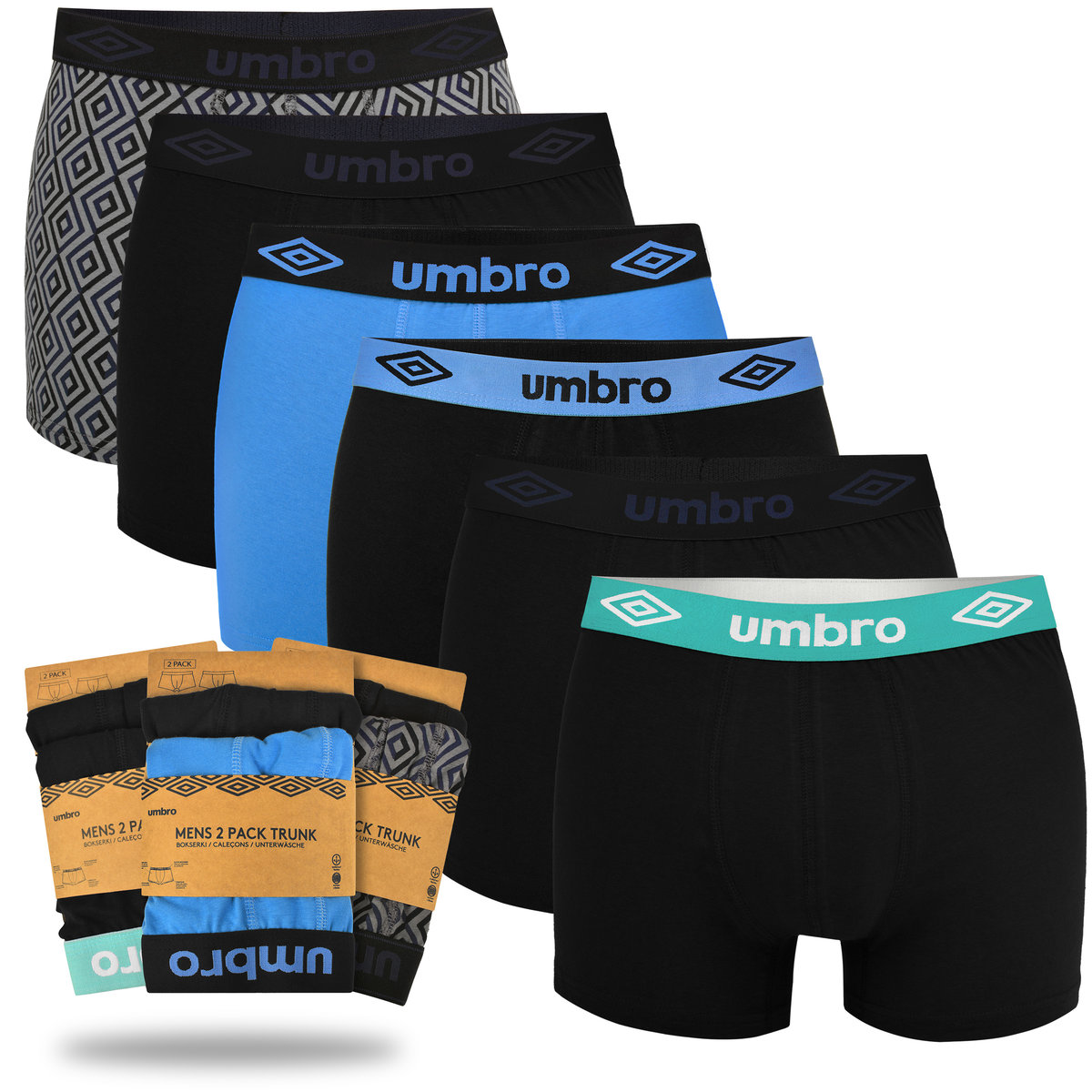 UMBRO Bokserki Męskie Zestaw 6 Sztuk Wzór Kolor Mix Bawełna Rozmiar XXL