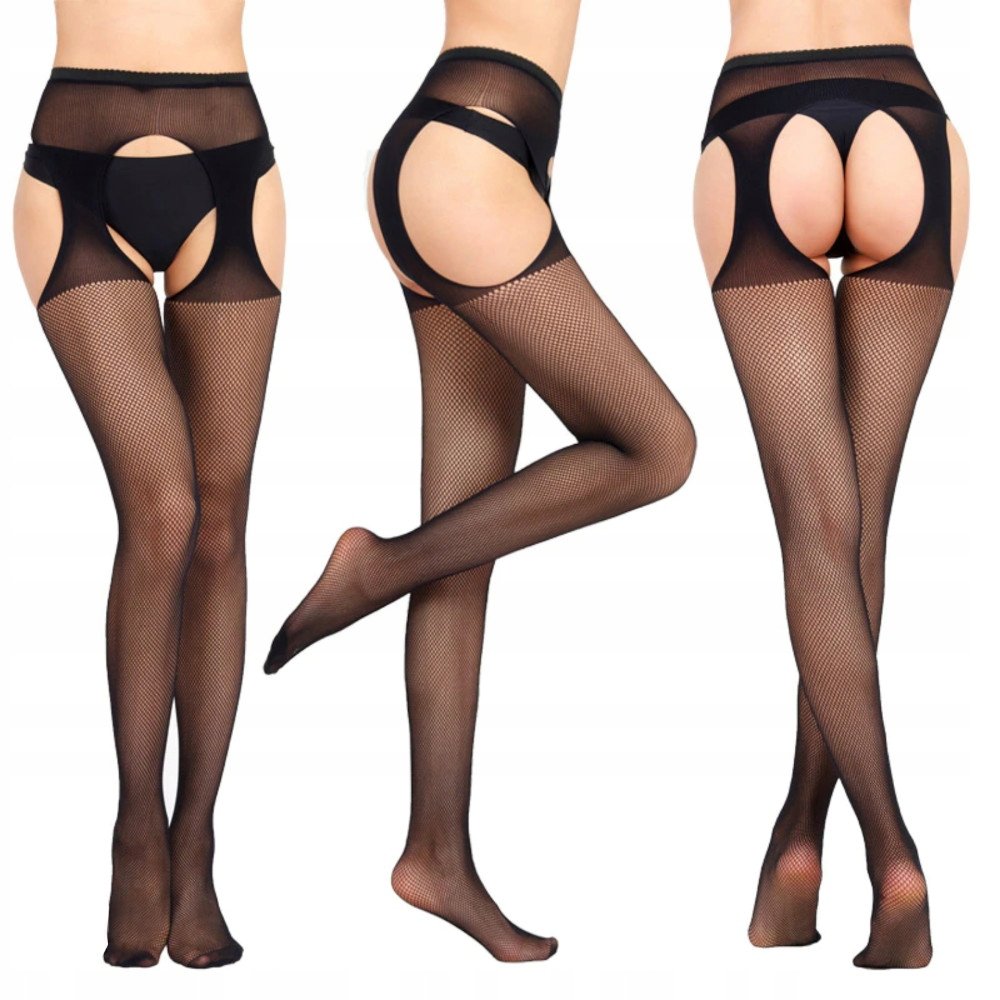 ZMYSŁOWE RAJSTOPY Z EFEKTEM POŃCZOCH STRIPANTY Z PASEM CZARNE KABARETKI