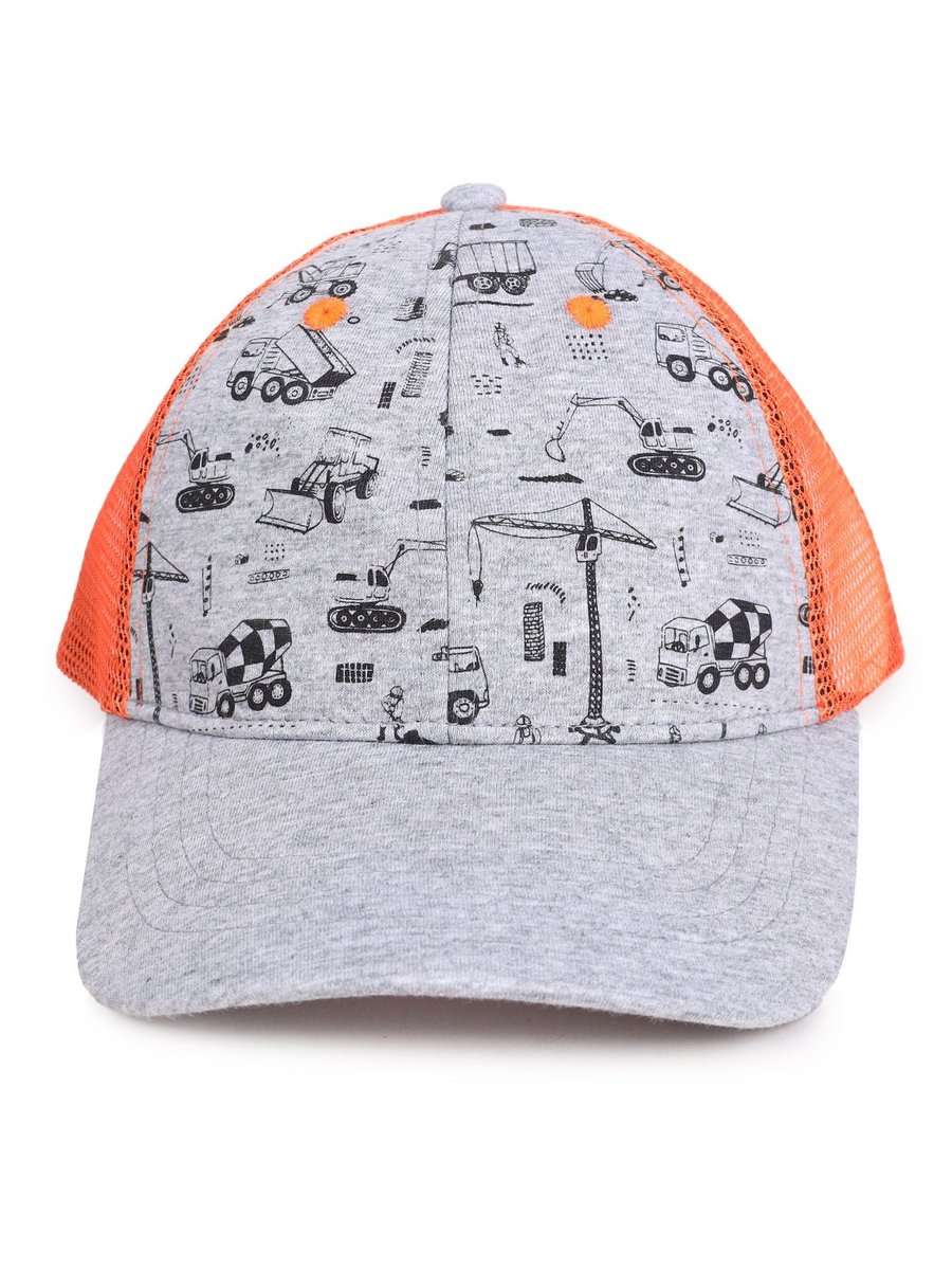 Czapka z daszkiem bejsbolówka chłopięca siateczkowy tył pojazdy budowlane szara 46-50 YOCLUB
