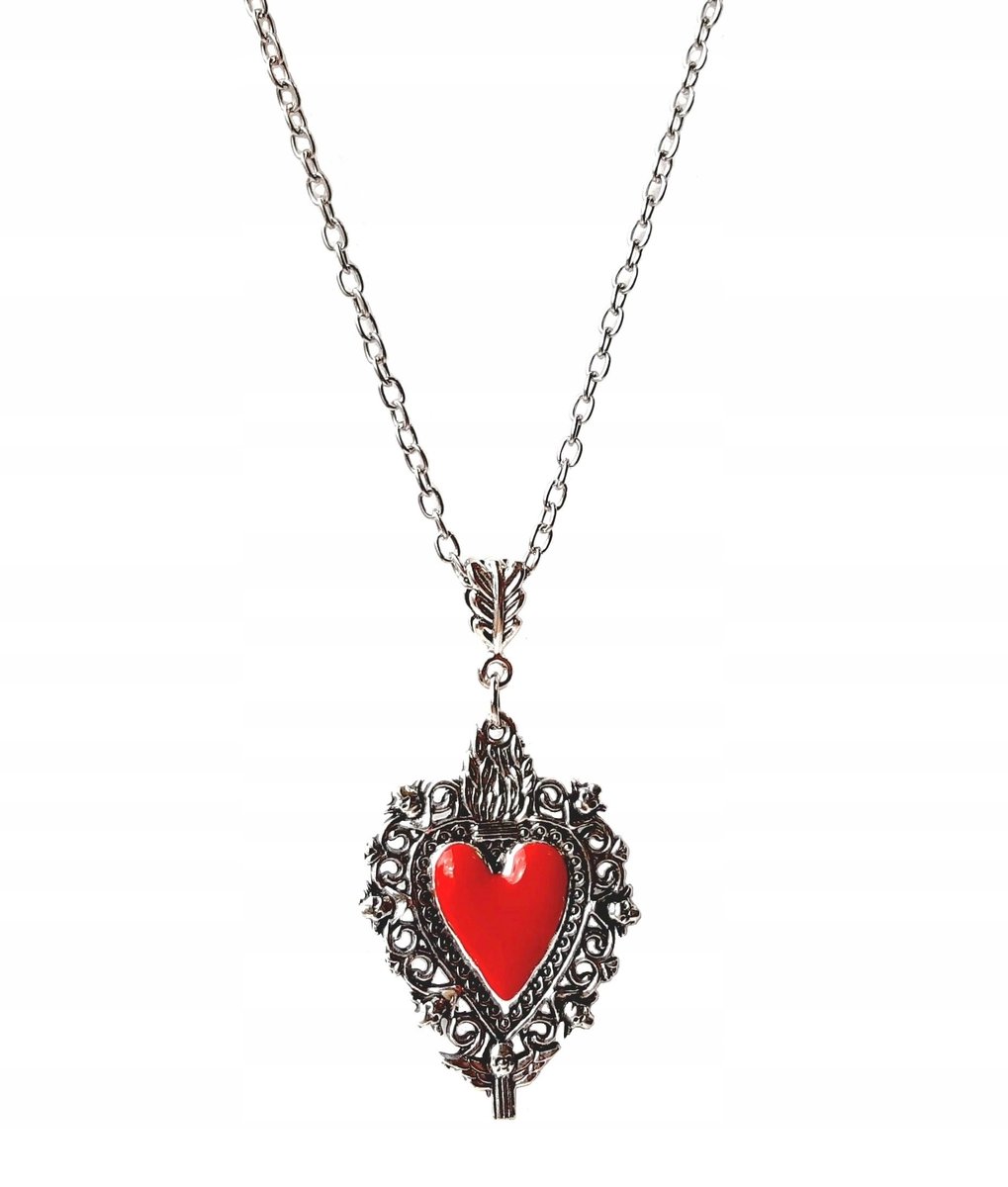 GOTYCKI NASZYJNIK, WISIOREK, PRZYWIESZKA - CZERWONE SERCE