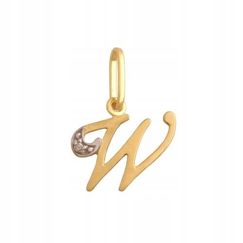 Złota Przywieszka 585 Literka W Cyrkonia 0.55 g Rodium