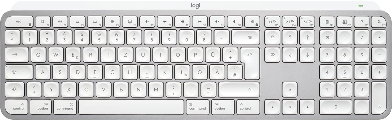 Logitech MX Keys S for Mac klawiatura Biuro RF Wireless + Bluetooth QWERTZ Niemiecki Aluminium, Biały
