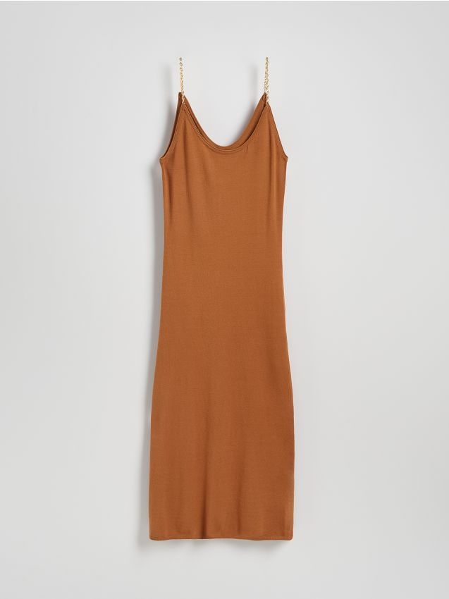 Reserved - Sukienka z wiskozą na ramiączkach - brązowy