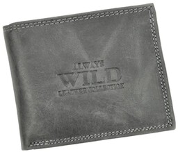 Portfel Męski Skórzany ALWAYS WILD Skóra Licowa Mały Poziomy RFID N0035-CHM/8694 CZARNY 10 x 9 x 2 [cm]