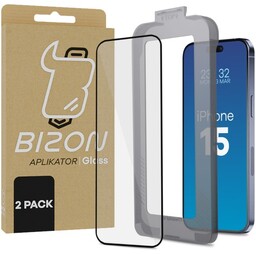 Bizon Szkło hartowane z ramką montażową Glass Aplikator do iPhone 15, 2 sztuki