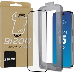 Bizon Szkło hartowane z ramką montażową Glass Aplikator do iPhone 15 Pro, 2 sztuki