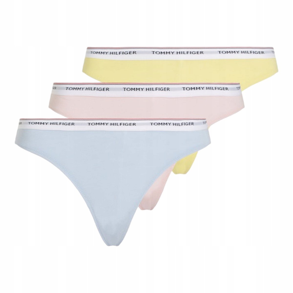TOMMY HILFIGER STRINGI DAMSKIE MAJTKI 3P THONG RÓŻOWE/ŻÓŁTE/NIEBIESKIE r.S