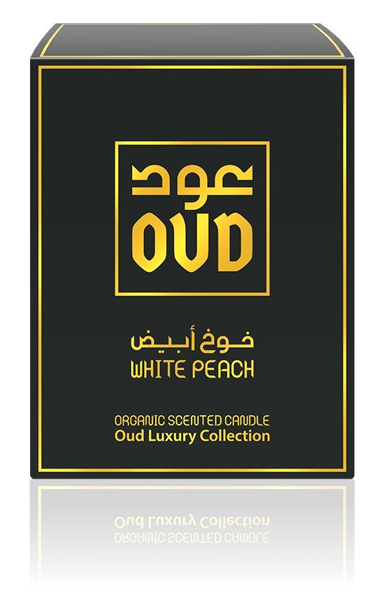 OUD LUXURY WHITE PEACH ORGANICZNA ŚWIECA ZAPACHOWA 220ML ARABSKA Z DUBAJU