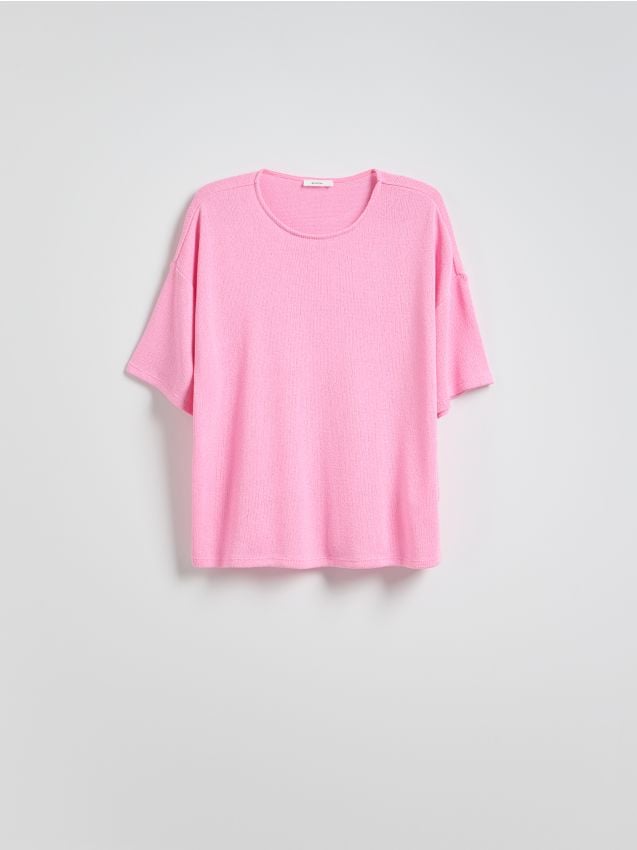 Reserved - Dzianinowy t-shirt z wiskozą - różowy