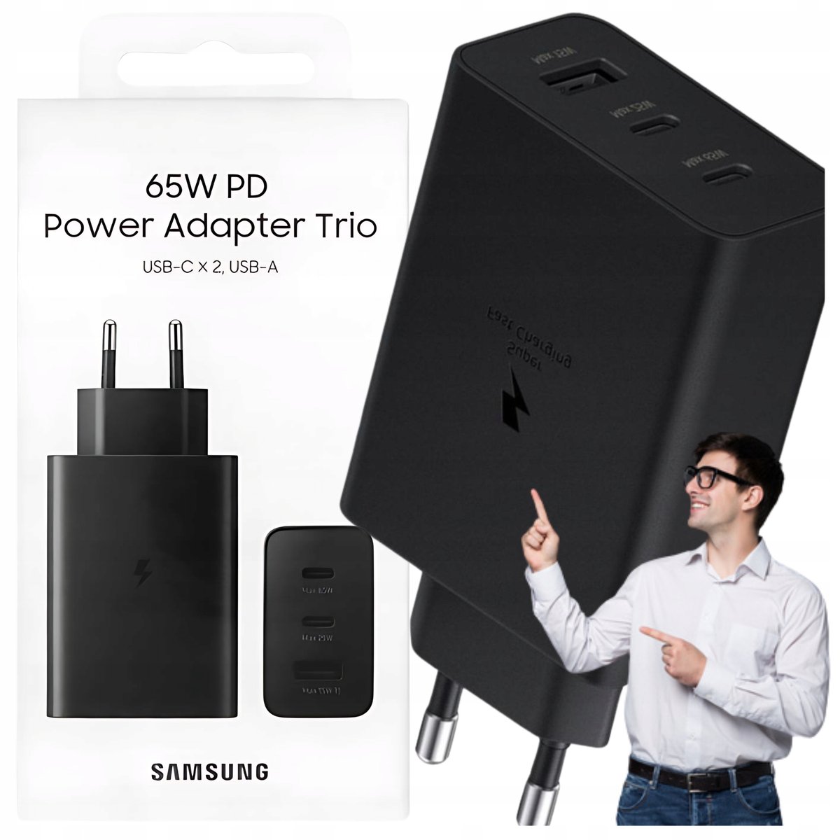 ŁADOWARKA SAMSUNG TRIO EP-T6530NBEG USB-A 2x USB-C 65W Hit