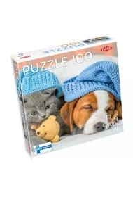 Puzzle 100 el. Słodki kiciuś i śpiący piesek