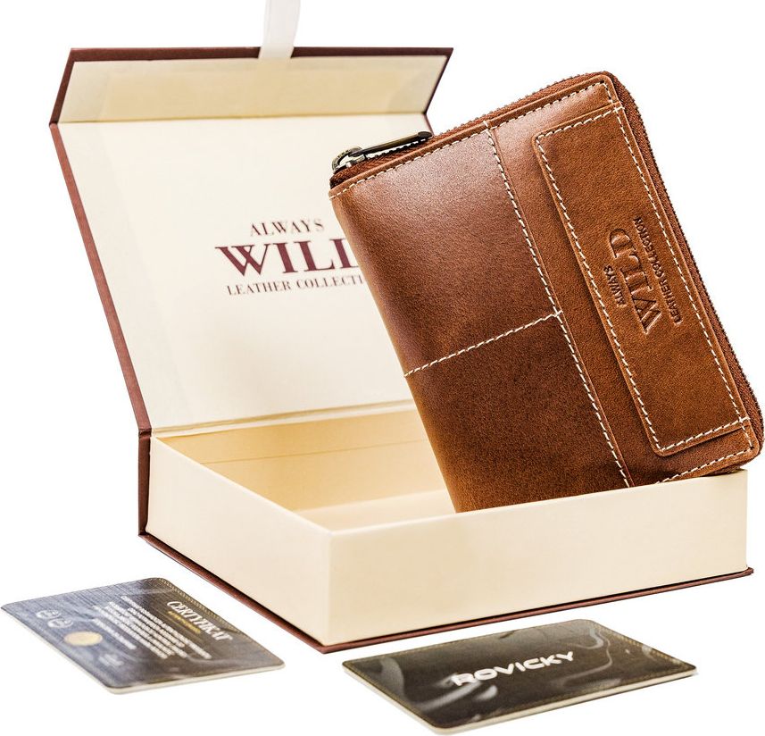 Always Wild Skórzany, pionowy portfel męski na zamek w stylu retro, RFID Always Wild NoSize