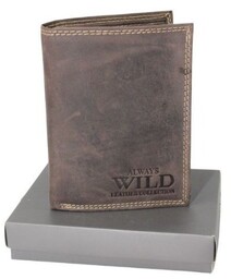 Portfel Męski Skórzany ALWAYS WILD Skóra Licowa Duży Pionowy Dwa Skrzydełka RFID N4-P-CHM 0990 BRĄZOWY 13 x 10 x 2 [cm]