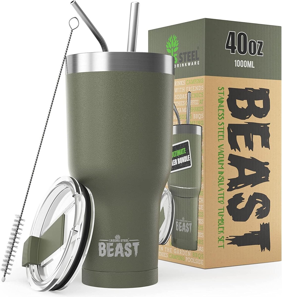 Beast Kubek termiczny ze stali nierdzewnej 1000 ml – zieleń wojskowa