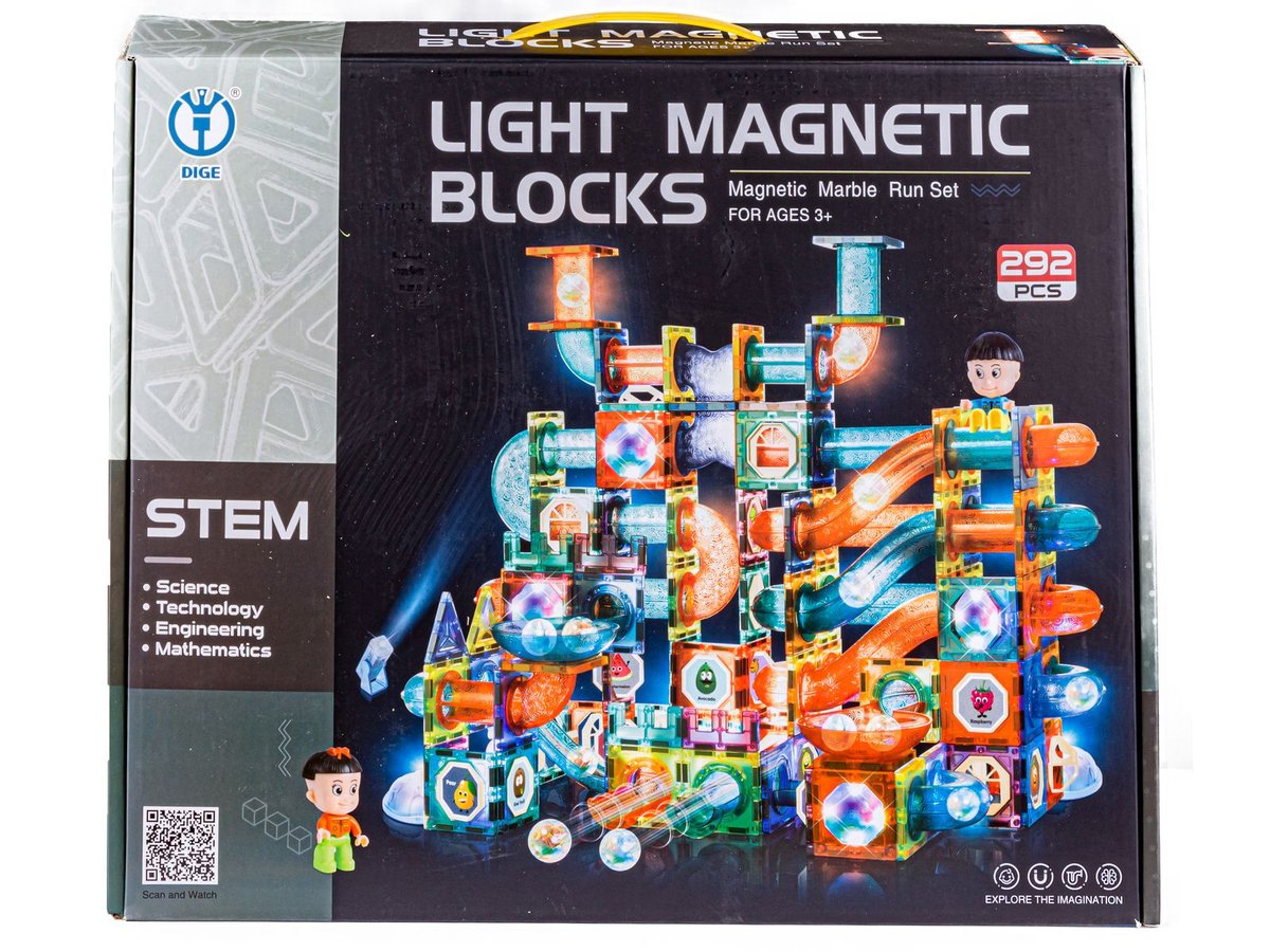 DLA DZIECI ŚWIECĄCE KLOCKI MAGNETYCZNE, TOR KULKOWY