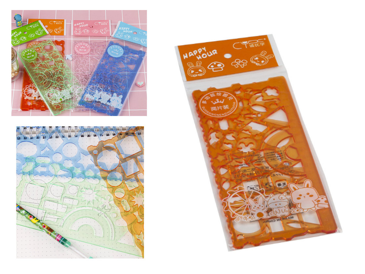 Zestaw linijek z szablonami mix kolor 20x9,5 cm - kpl 2 szt