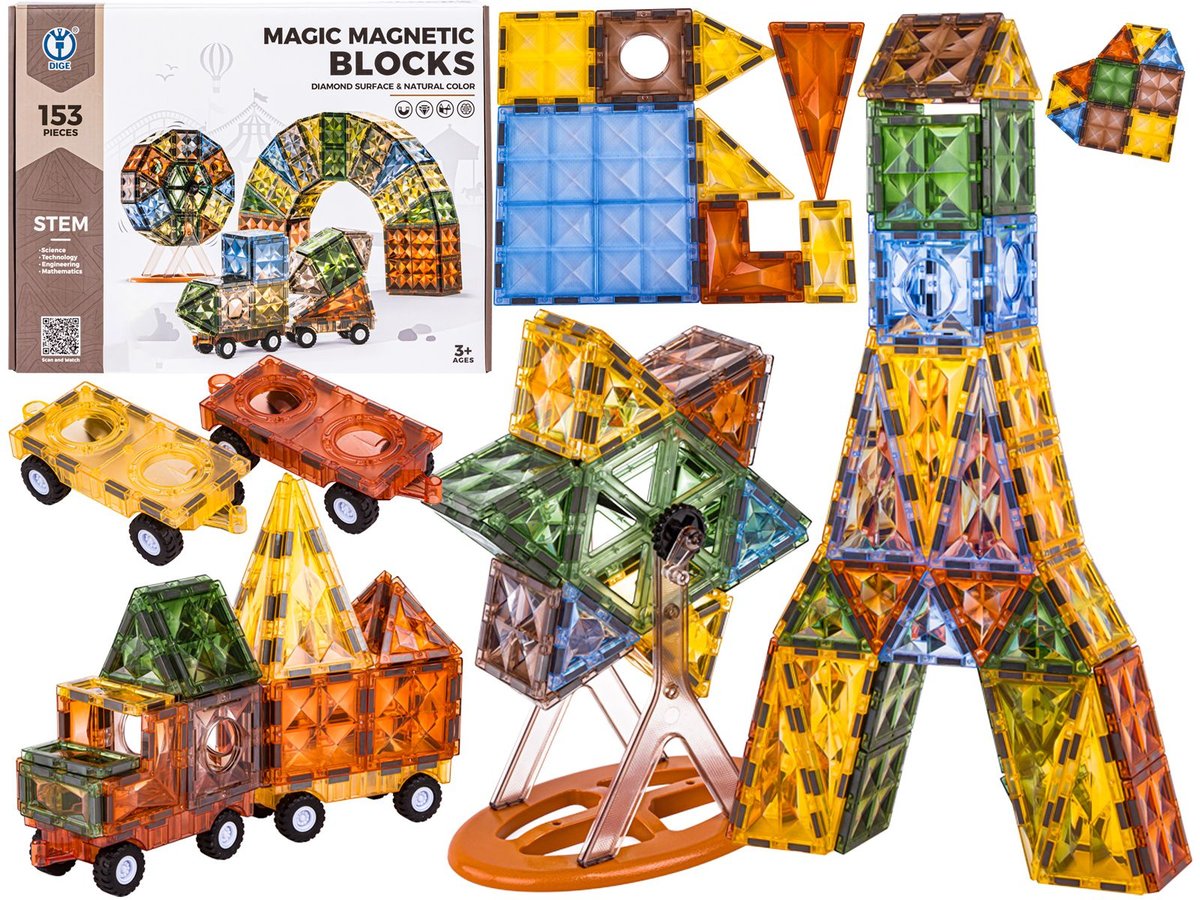 ZESTAW DLADZIECI KLOCKI MAGNETYCZNE 153 ELEMENTY