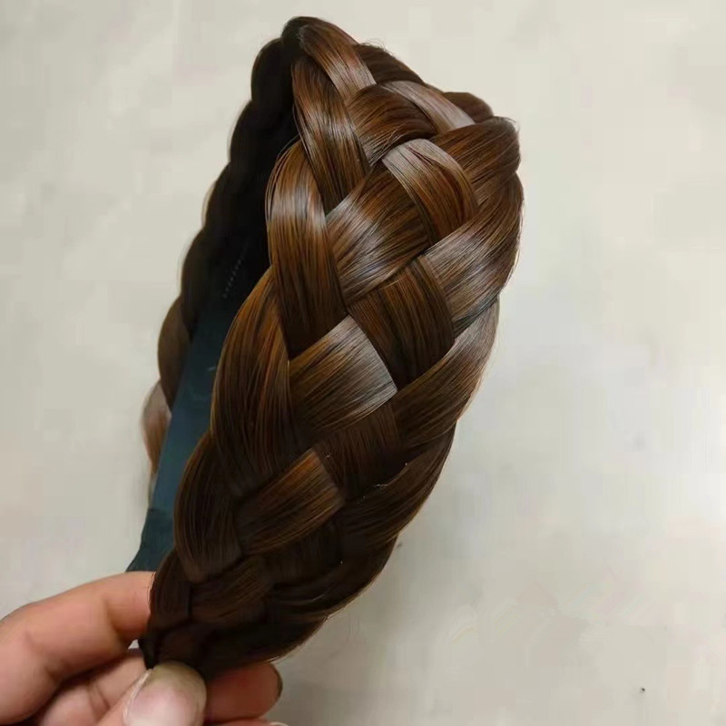 TEMU Elegancka Ręcznie Pleciona Opaska na Głowę dla Kobiet - Szeroka, Antypoślizgowa, z Grzebieniem i Naturalnym Wzorem Warkocza