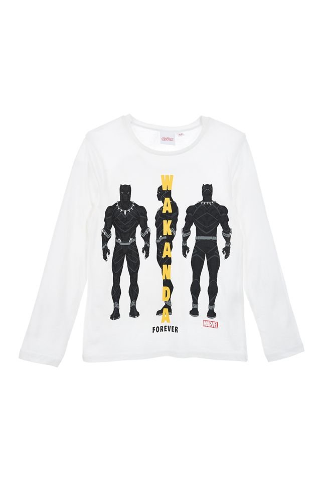 Bluzka dla chłopców, długi rękaw, Avengers, Czarna Pantera, Marvel, bawełna, kolor biały, rozmiar 116 cm