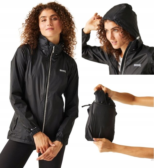 Damska kurtka przeciwdeszczowa z kapturem Regatta RWW304 800 czarny XXL