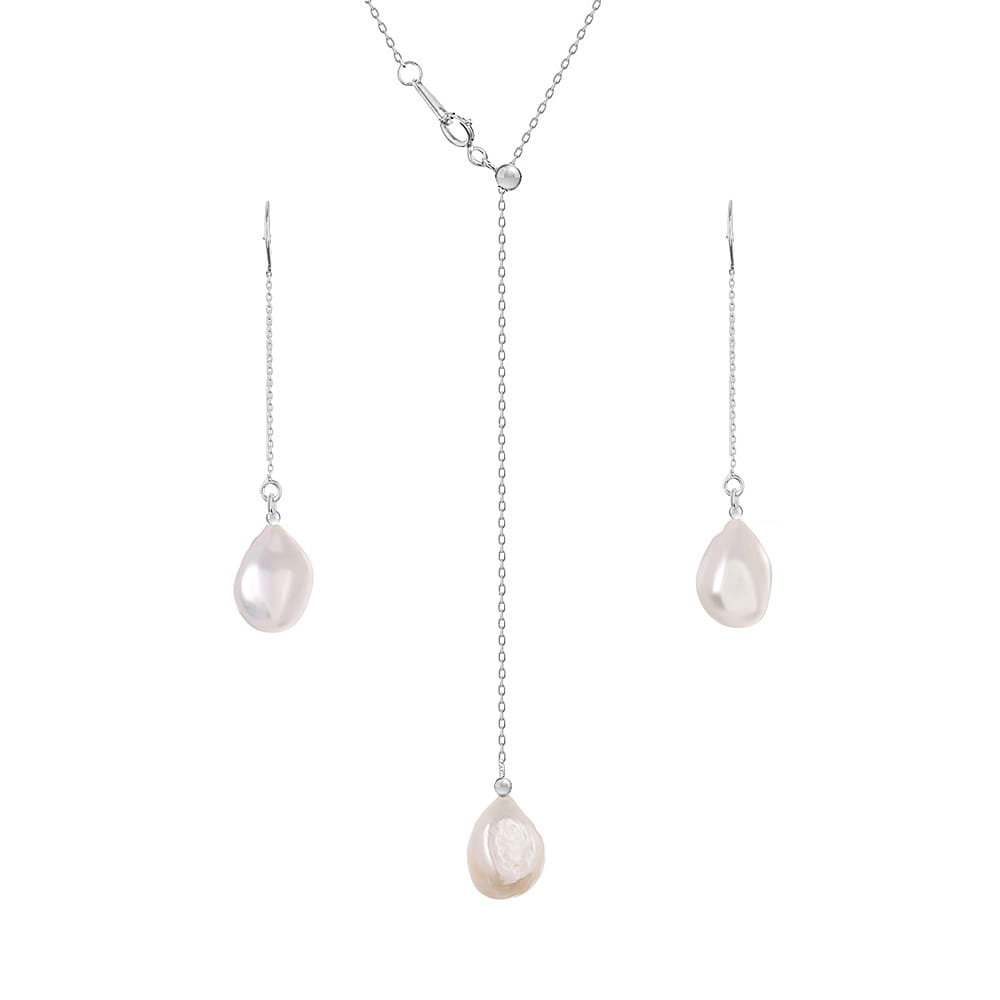 ENAYA CRISTA DROP Komplet naszyjnik kolczyki srebrne perła duża biała naturalna