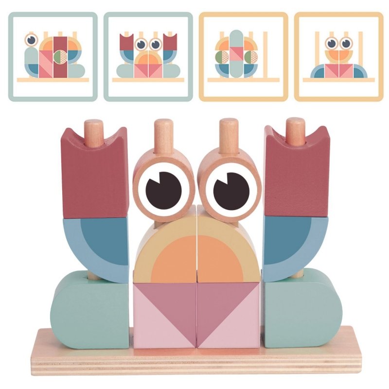 DREWNIANA UKŁADANKA KRAB KLOCKI BLOKI PASTELOWY