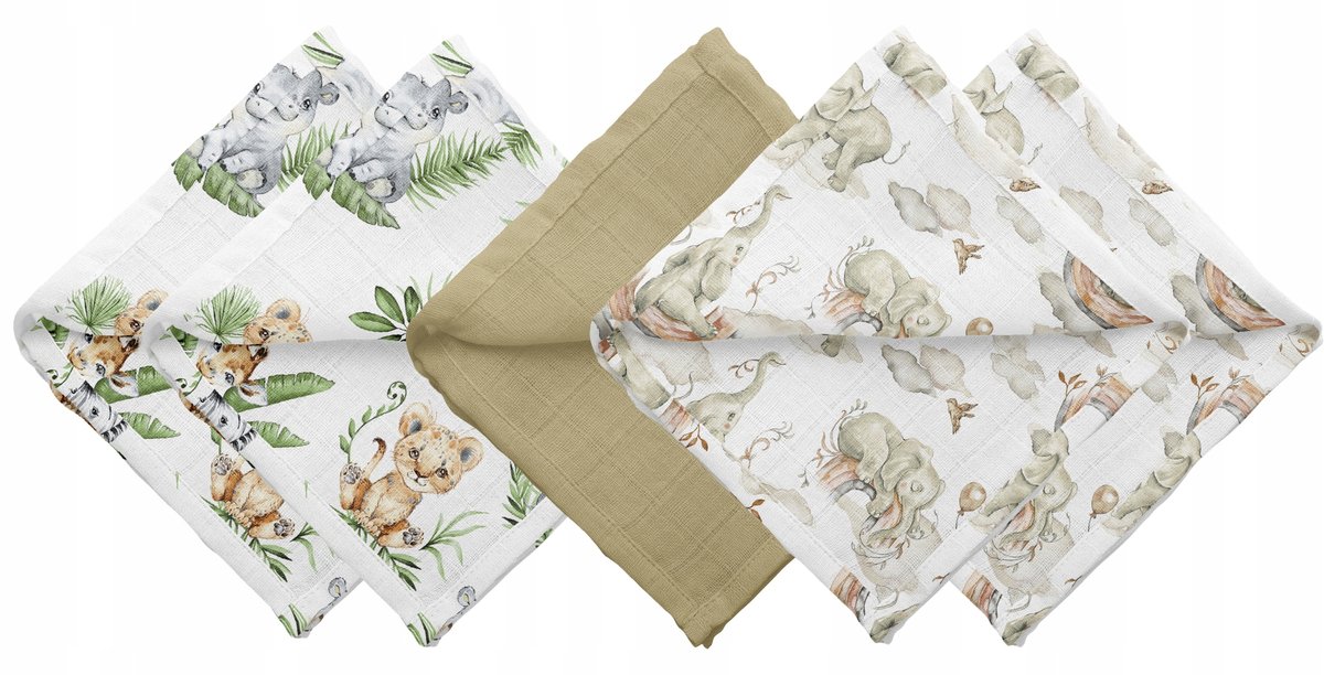PIELUSZKI ULEWAJKI MUŚLINOWE 38 x 38 cm BAWEŁNA 5 SZTUK PRODUKT POLSKI