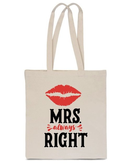 EKO TORBA Bawełniana ecru prezent WALENTYNKI usta MRS RIGHT dla niej TT_431