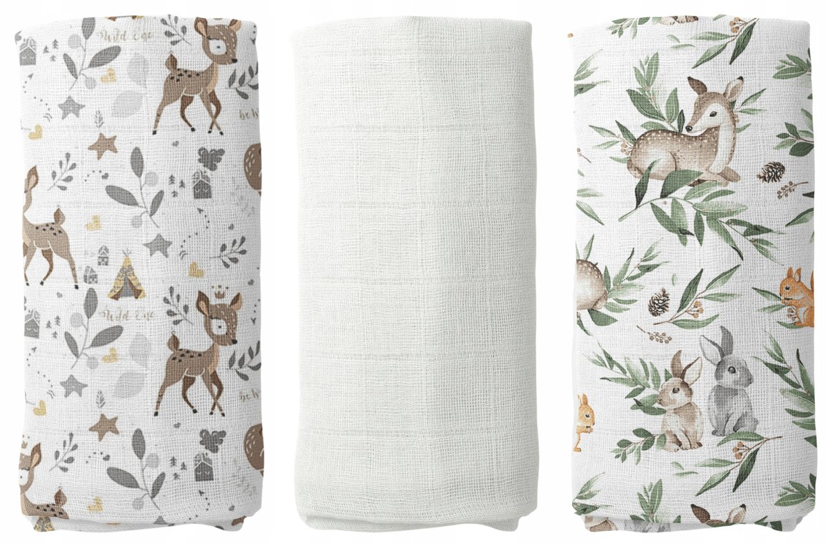 PIELUCHY MUŚLINOWE PIELUSZKI PREMIUM ZESTAW 3szt 60x75cm PRODUKT POLSKI