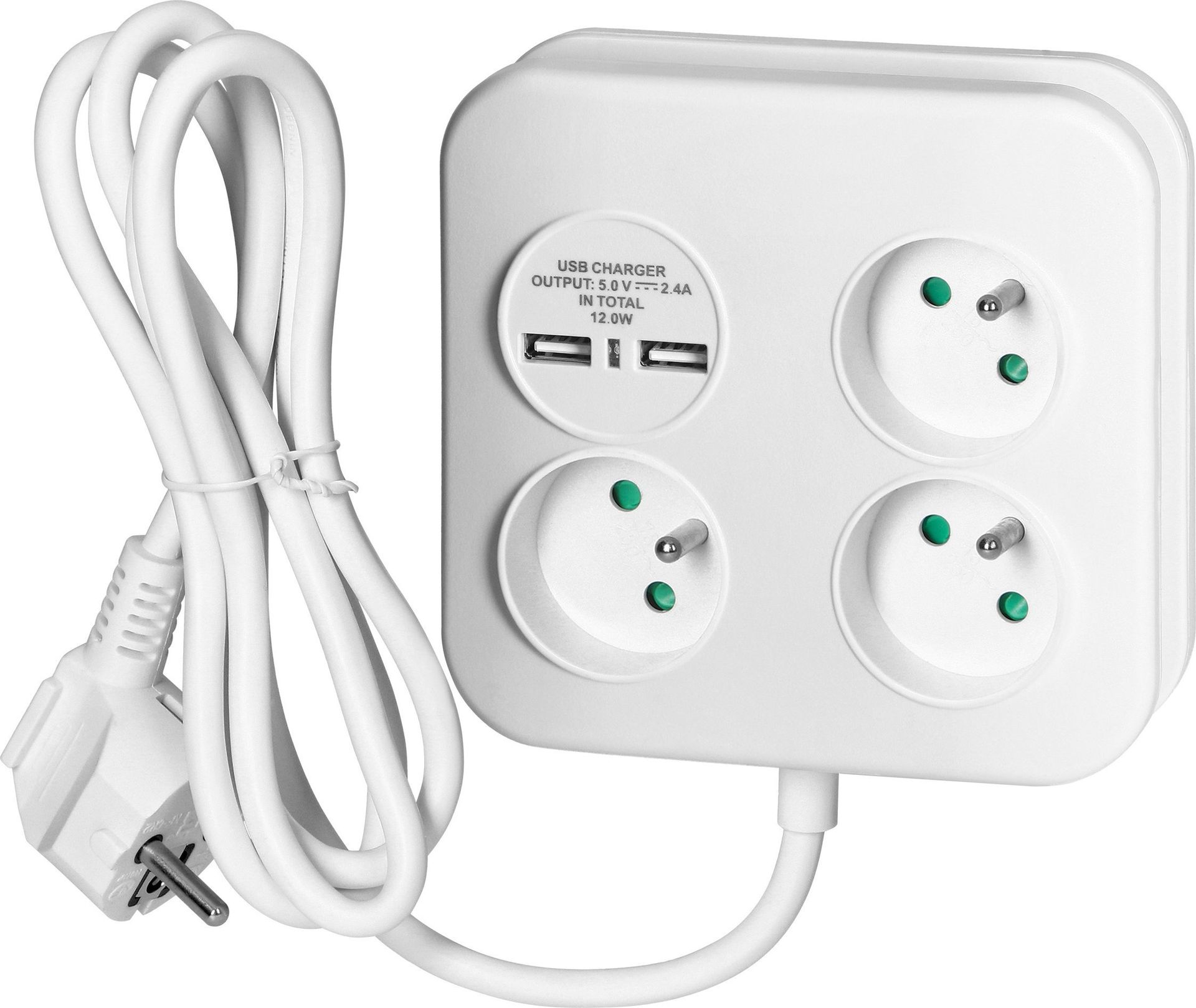 Orno Kwadratowa listwa zasilająca z ładowarką USB 3x2P+Z, 2xUSB-A, kabel 3x1,0mm2, 1,4m