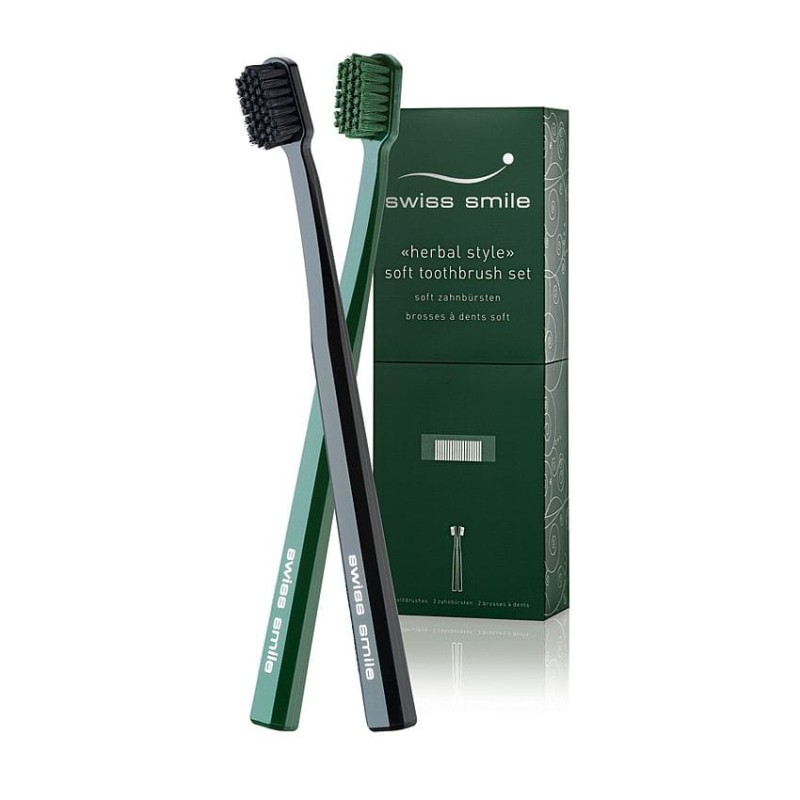 swiss smile swiss smile Herbal Style zestaw 1szt Sensitive-Soft Toothbrush Black + 1szt Sensitive-Soft Toothbrush Green unisex